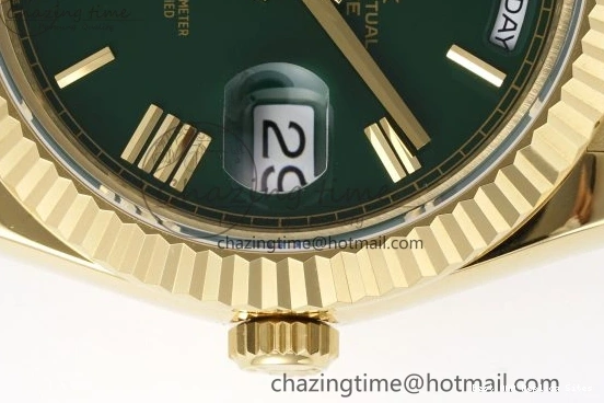 AAA Replica Watches 904L A2836 Green Gain Bracelet EasyMatch YG on V Roman 40 JDF DayDate Dial Markers Weight Steel 1822 President 0109